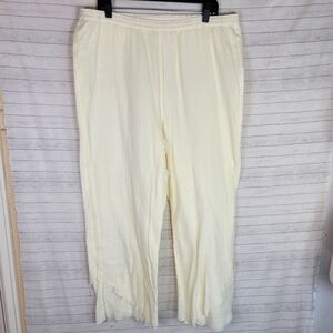 Soft Surroundings Gauzy Wide Leg Split Hem Pants in Cream Off White, sz XL